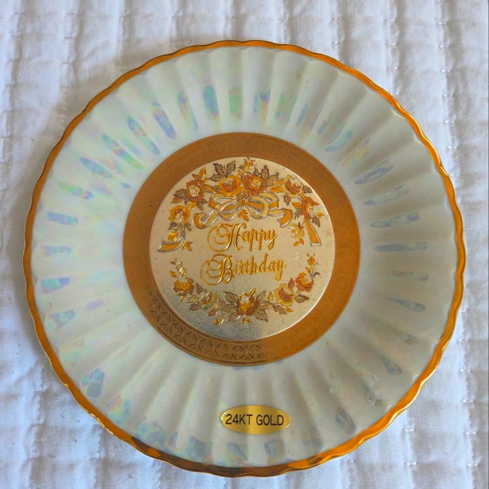 The Art of Chokin 24kt Gold Edged Happy Birthday Plate NWT